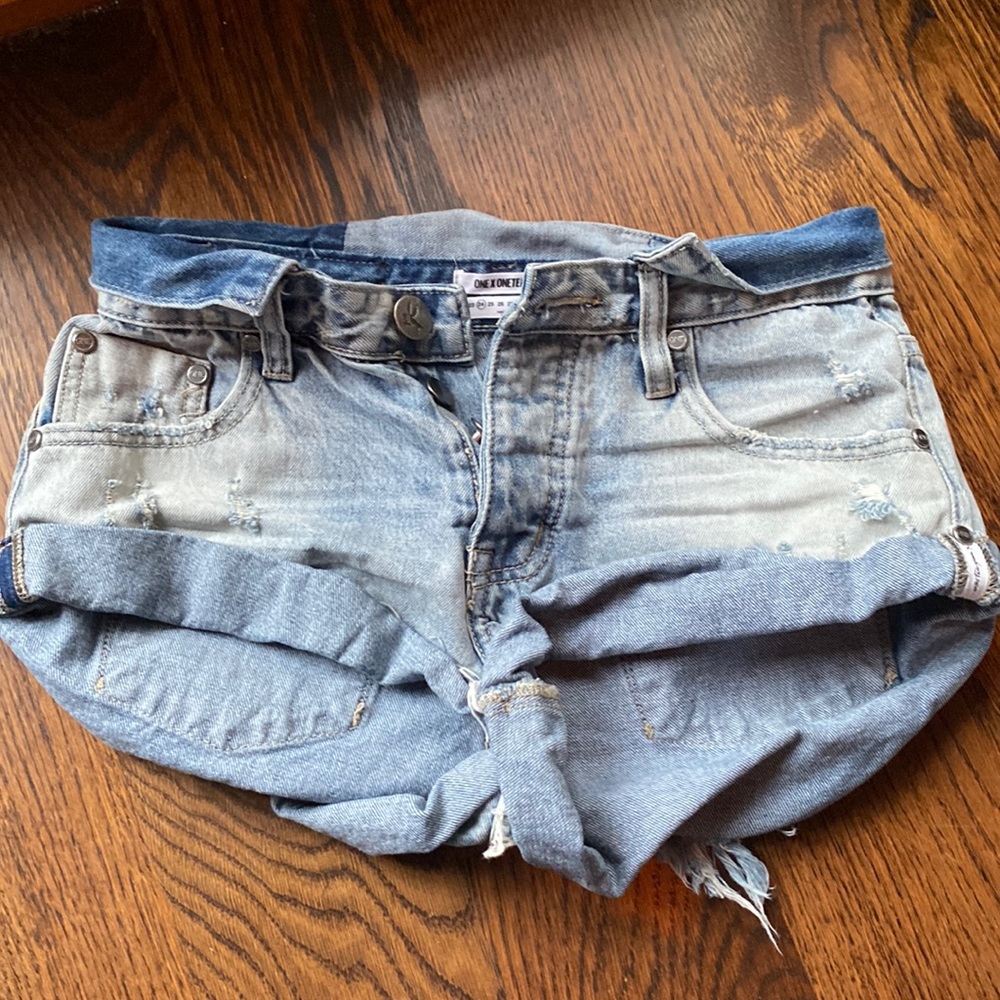 One Teaspoon Light Blue Distressed Denim Jean Shorts